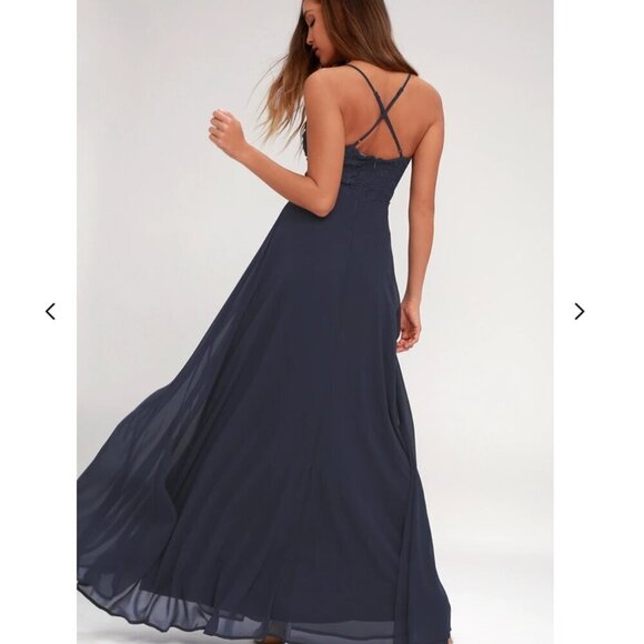 Lulus Madalyn Navy Blue Lace Maxi Dress Size Large - Picture 2 of 8